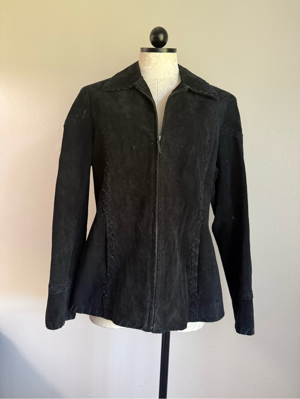 Vintage Collezione leather jacket Black Suede Leather Patchwork Women’s Large